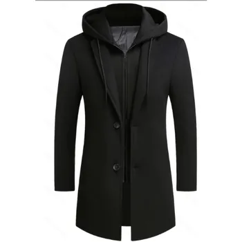 Cappotto con cappuccio da uomo Moda Slim Fit monopetto Cappotto autunno/inverno Casual quotidiano Office Party Street Fashion Cappotto lungo da uomo 1