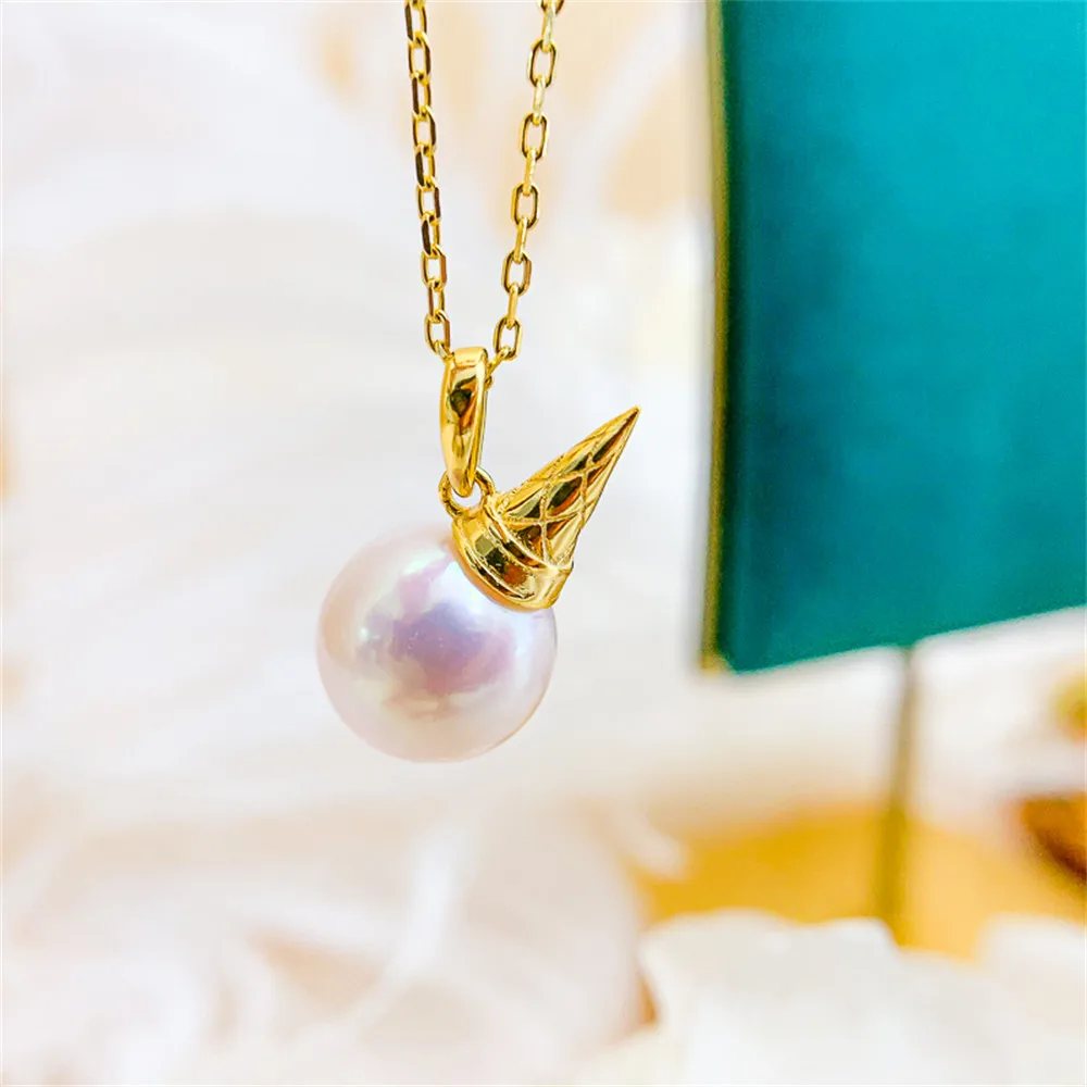 

DIY Pearl Accessories S925 Sterling Silver Pendant Empty Holder K Gold Jade Necklace Pendant for Women with 7-11mm Round Beads