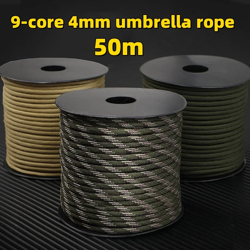 Paracord Rope Braided Paracord Paracord Accessories Outdoor Accessories 50m 9 Strand 4mm Military Paracord Tactical Parachute Cord Camping DIY Weaving Rope Outdoor Survival Equipment