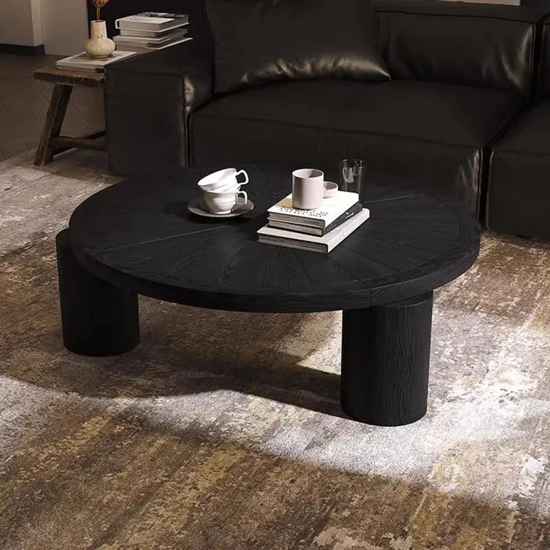 

Wooden Black Coffee Table Luxury Round Vintage Large Unique Modern Side Table Nordic Antique Creative Muebles Bedroom Furniture