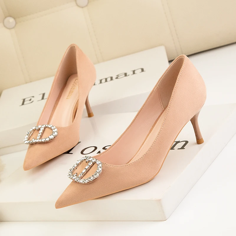 2022 Pointed Toe High Heel Women Single Shoes Rhinestones Black Sexy High Heel Spring Autumn New Women's Shoes