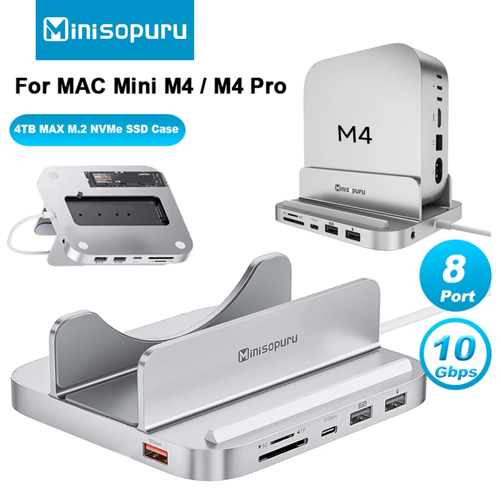 Minisopuru USB ハブ Mac Mini M4 ドックスタンド M.2 SSD