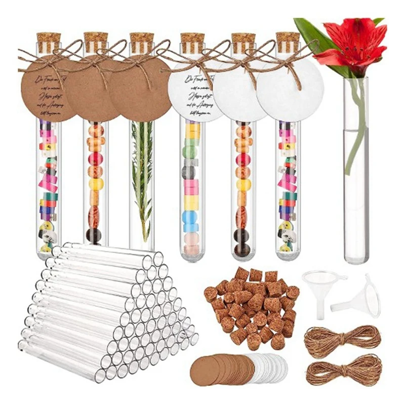 

Plastic Test Tubes With Cork 16X150mm(20Ml), With Kraft Paper Tag & Jute Rope Funnel