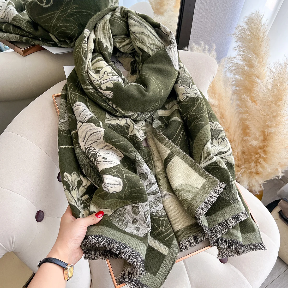 New Brand Butterfly Two-Sided Jacquard Pashmina Scarf Cashmere Warm Fringe  Shawl Winter Outdoor Coldproof Windproof Blanket