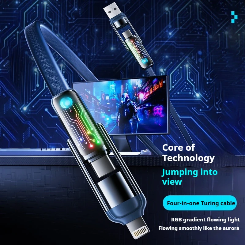 Eary 4 in 1 Fast Charging Cable 240W Multi Charger Cord with Type C/USB A/L Port for iPhone iPad Pixel Samsung Switch PS5 Tablet