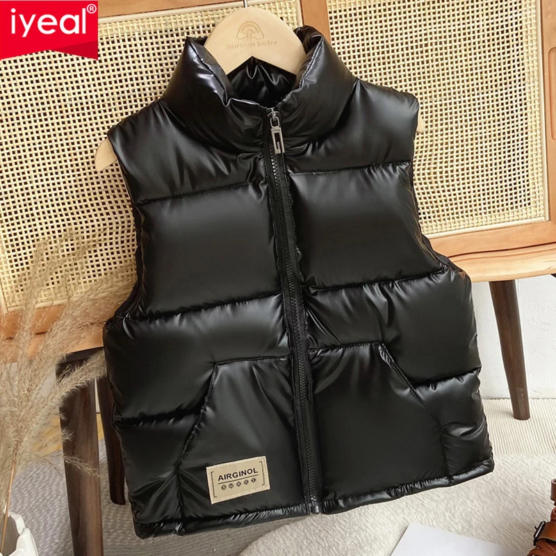 IYEAL Winter Children's Cotton Vest Thickened Waistcoat Glossy Coat Children's Outer Wear Down Cotton Vest Waterproof Waistcoat