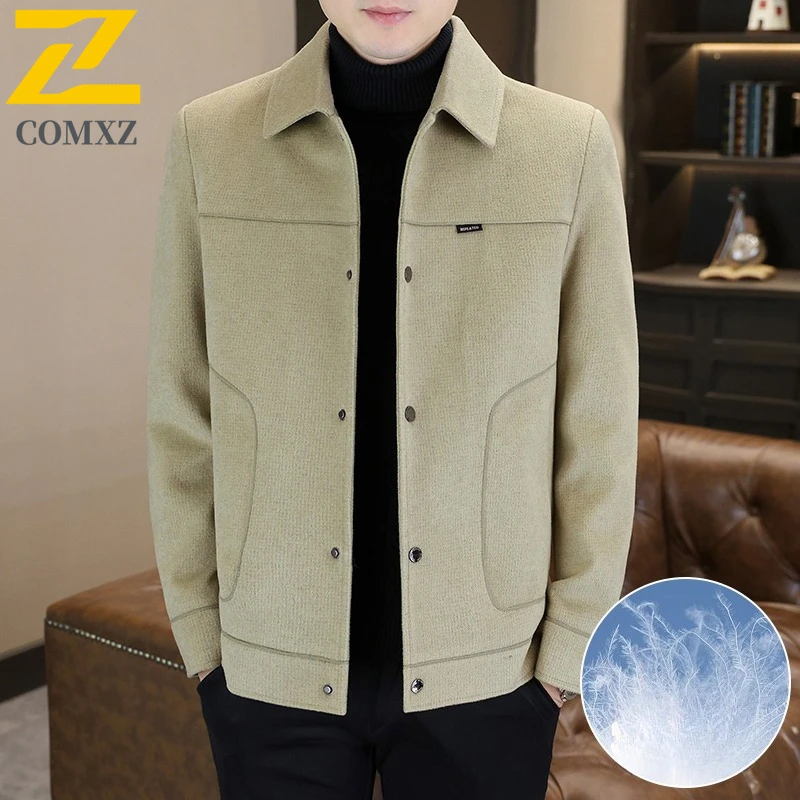 COMXZ Warm Wool Blends Coat Classic Minimalist Light Luxury Ski Padded Jacket Travel High Quality Quilted Jacket Men's Clothing