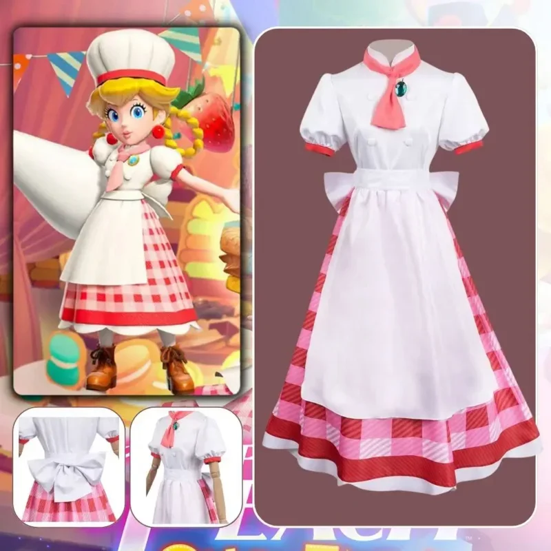 

Princess Peach Cosplay Fantasia Costume Disguise for Adult Women Maid Dress Role Play Outfits Halloween Carnival Party Clothes