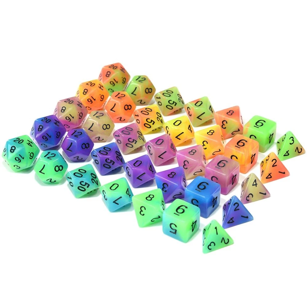 resin digital dices role playing games accessories double color dice digital game dice pearlescent dice polyhedral dice set 35PCS/SET Two-color Luminous Game Dice Entertainment Polyhedron Digital Dice Set Multi-Color Digital Dice with Black Bag