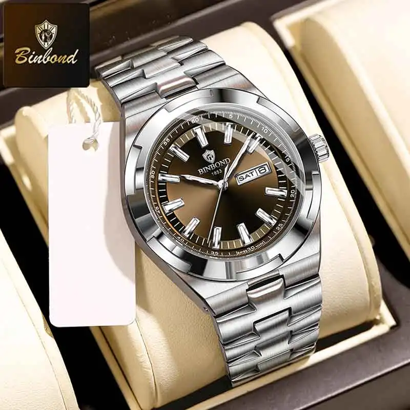 Montre homme luxe quartz sport étanche acier inoxydable lumineuse date semaine montre bracelet reloj