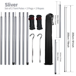 Adjustable Steel Tarp Poles Set with Pegs & Ropes for Sun Shelter and Camping Canopy (Set of 4 Sliver)