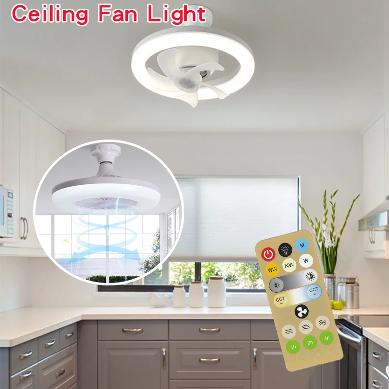 

48W/60W Ceiling Fan Light 3-Speed Cooling Fan Ceiling Light Remote Control E27 Lamp Holder 3gear Dimmable Electric Fan Lamp