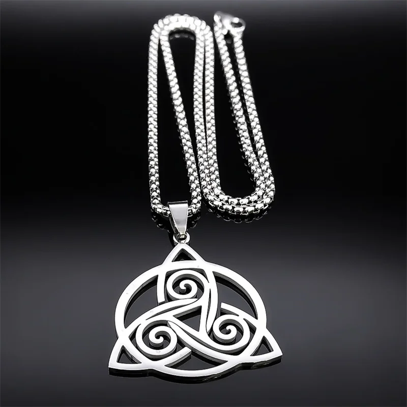 Triquetra Pendant, Floral Triquetra Knot Men Necklace, Celtic Trinity