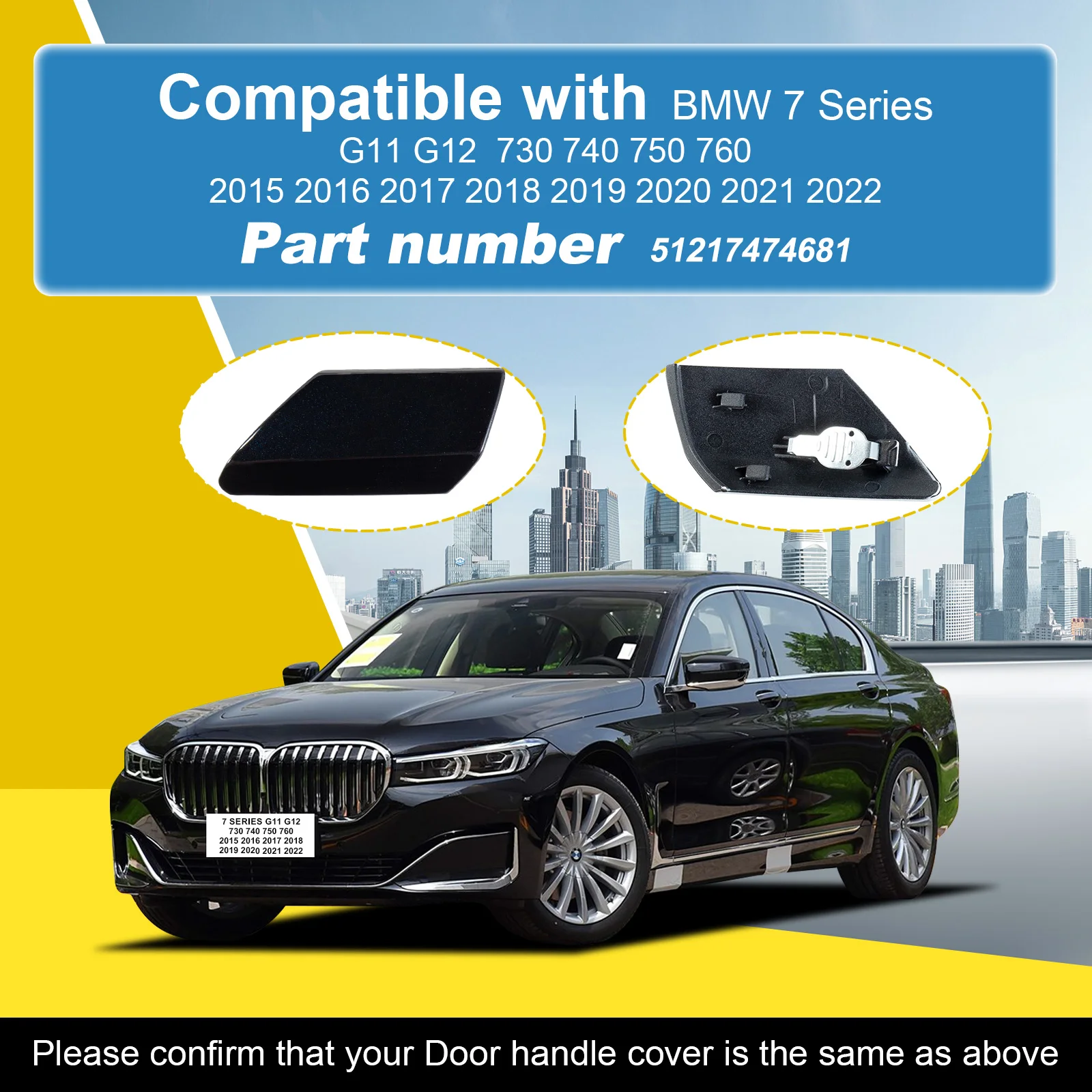 문짝 핸들 커버 캡, BMW 7 시리즈 G11 G12 730 740 750 760 2015-2022 51217489341 51217474681 문짝 핸들 키 캡 호환