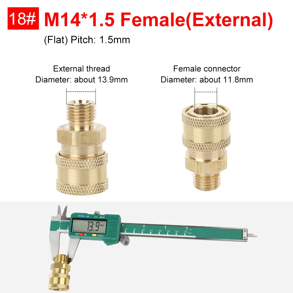 Conector adaptador de ajuste de lavadora de coche de alta presión enchufe de conexión rápida de 1/4 pulgadas para conector de lanza de lavadora de coche M14 M22