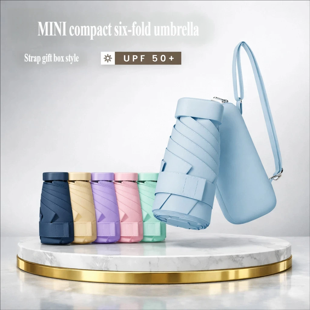 Ultra-Light Five-Fold Sun & Rain Dual-Use Umbrella with UV Protection and Black Glue Sunshade