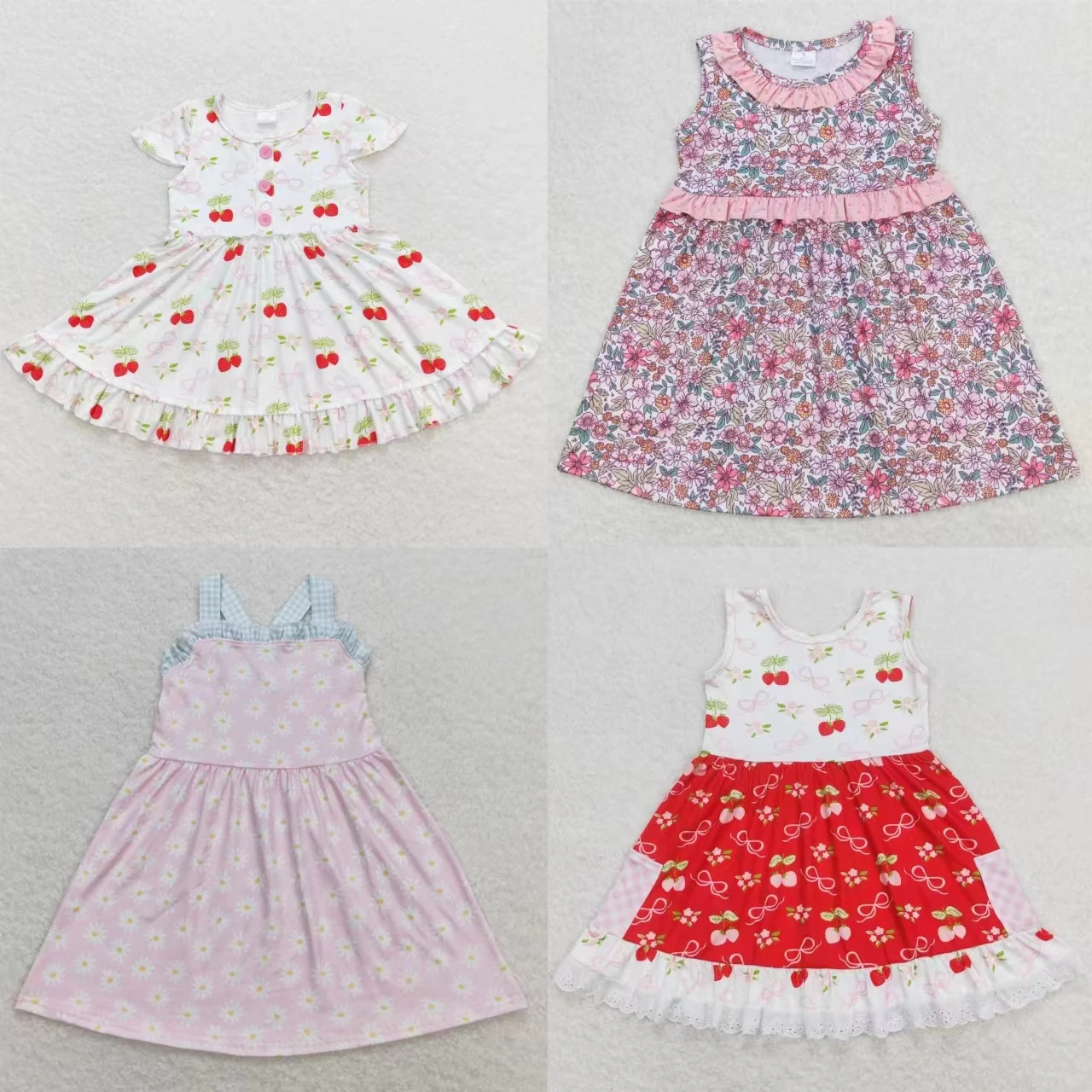 

Оптовая продажа, цельное летнее платье для маленьких девочек, без рукавов, с оборками и цветочным узором, Детское Платье До Колена