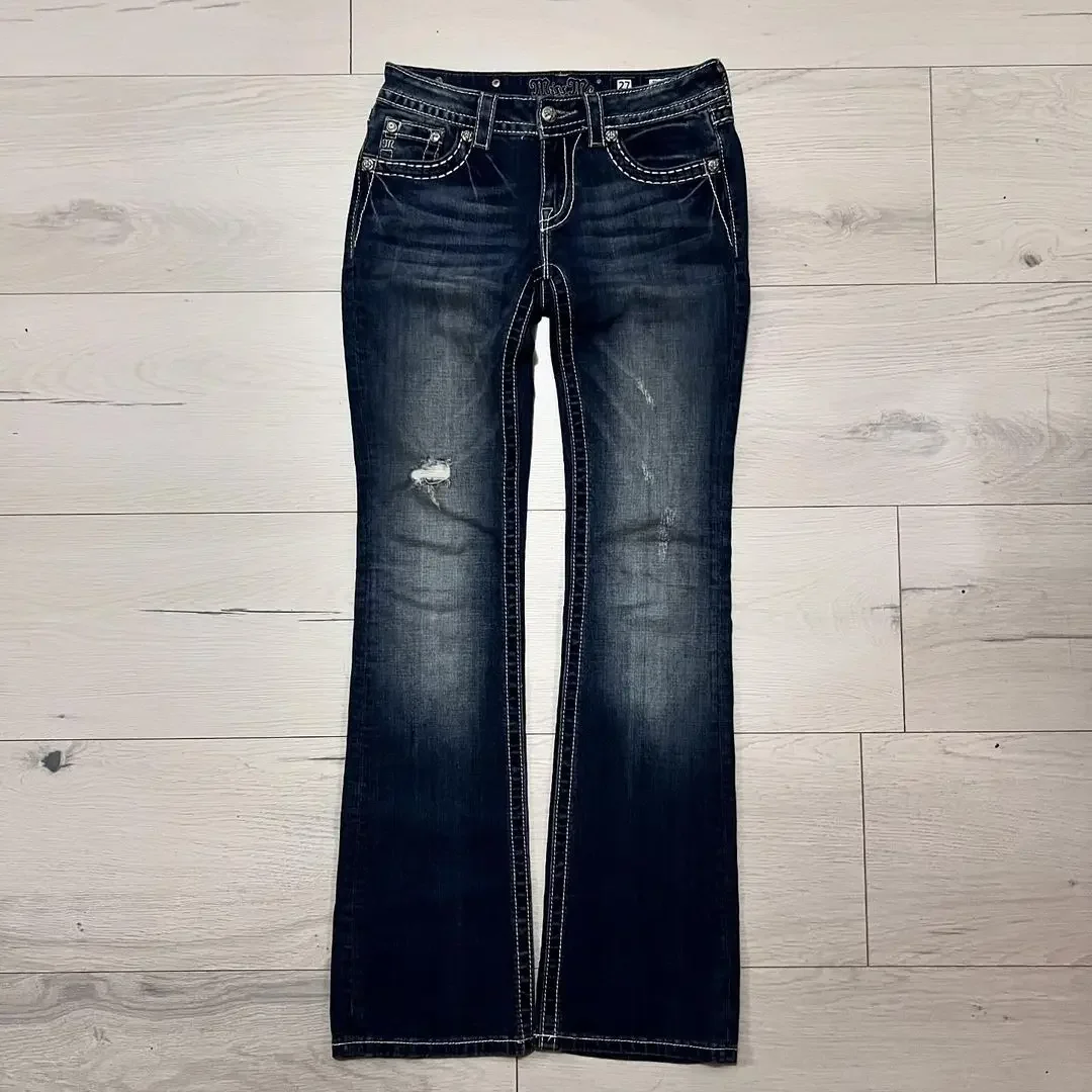 Y2k Jeans Fashion Harajuku Embroidered Hip Hop Street Leisure Denim Pants Women Clothing High Waist Straight Leg Wide Leg Jeans