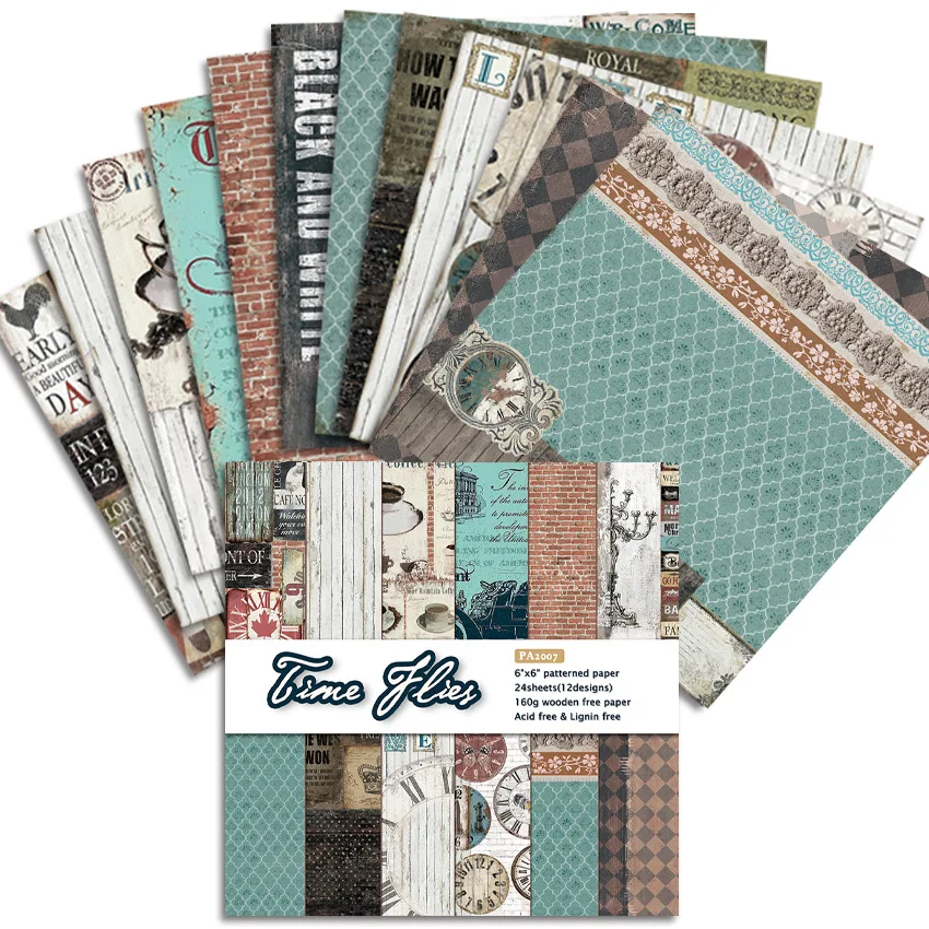 24Sheets/Set Vintage Flower Material Ppaper DIY Scrapbooking Journal Base Collage Photo Props Gift Wrapping Decoration Paper