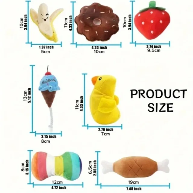 A 7-piece set of puppy sound toys, loose plush pet chewing, plush fruit snacks and vegetable puppy toys, suitable for cute playm 5