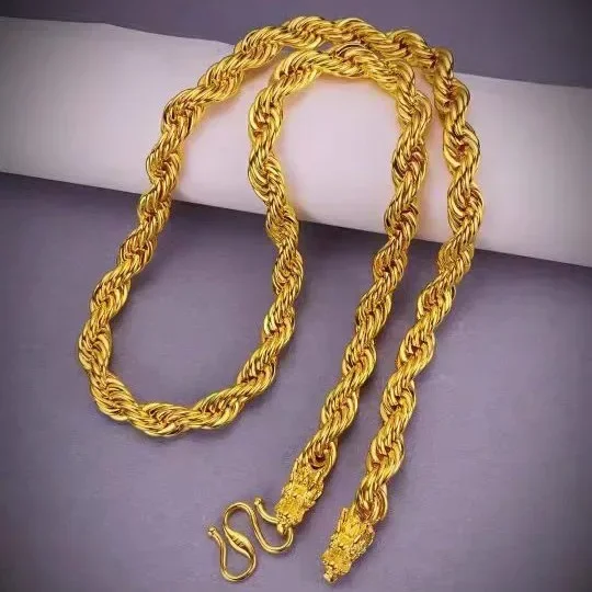 18K Gold Faucet Twist Necklace, AU750 Gold Chain Domineering Bull Head Men's Necklace, 60cm.