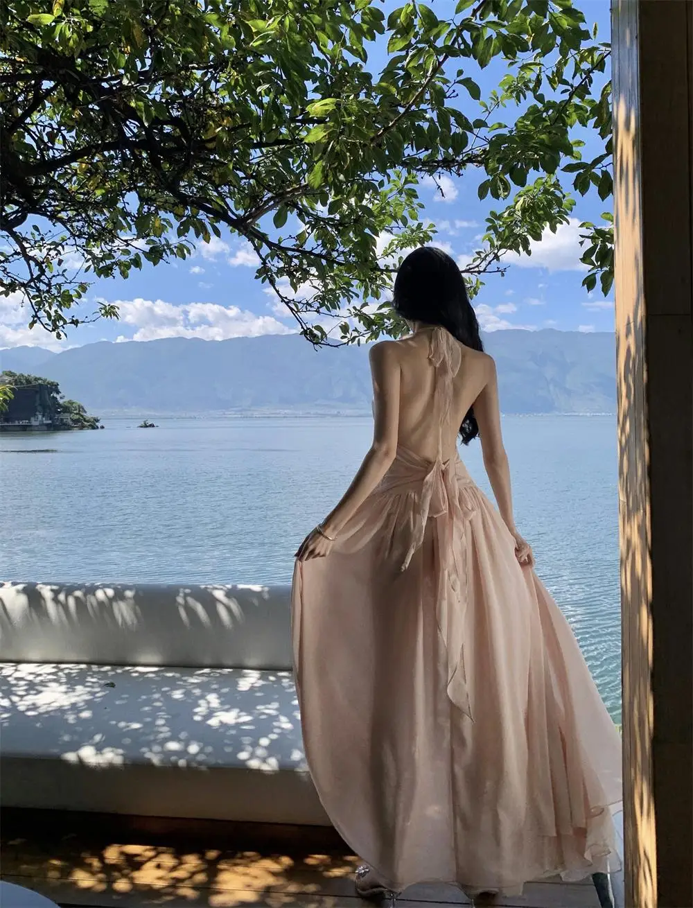 Summer New Ruffles A-line Long Dresses for Women Halter Backless Holiday Seaside Party Dress Korean Fashion One Piece Vestido