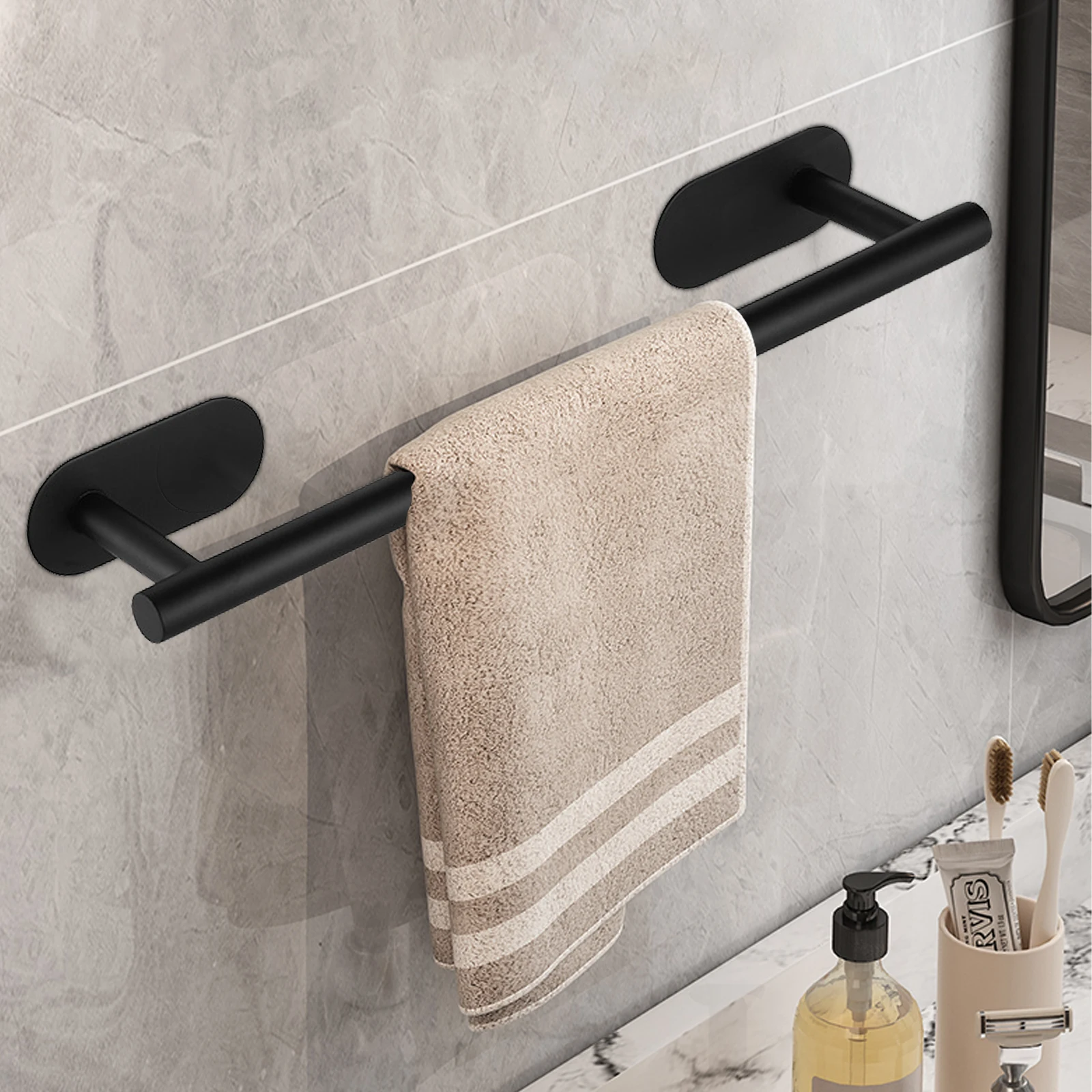 BlackSelfAdhesiveTowelRailStainlessSteel40cmBathroomHardware