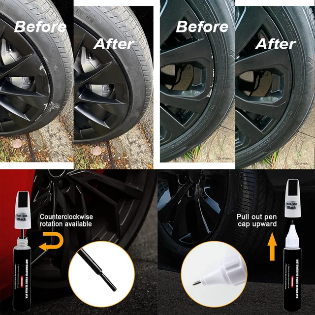 Penna per ritocchi per ruote automobilistiche Penna per riparazione vernice Nero lucido Nero opaco Argento Grigio Accessori per la cura della vernice automobilistica 3