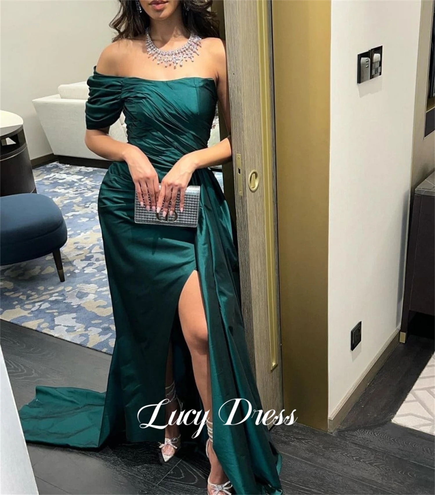 

Lucy Satin Ball Gown Green Mermaid Elegant Party Dress for Women 2024 Dresses Woman Wedding Guest Evening Luxury Women's Gala