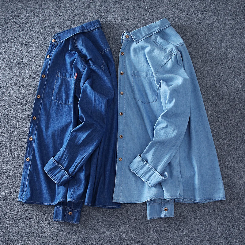 New Fashion Denim Shirt Men's Work Wear Long Sleeve Shirt Spring and Autumn Wear European and American Washed Size XL-8XL denim shirt long sleeved shirt
