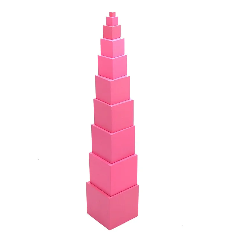 

High Quality Wooden Montessori Mathematics Toys Pink Tower Solid Wood Cube 0.7-7cm Early Preschool Educational Children Day Gift