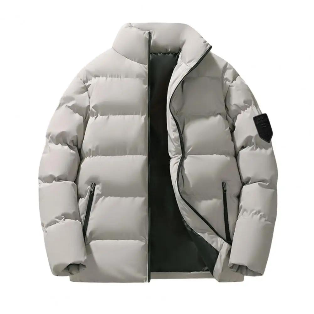 

Men Cotton Coat Thick Padded Windproof Stand Collar Neck Protection Long Sleeve Zipper Pockets Cardigan Jacket 바람막이