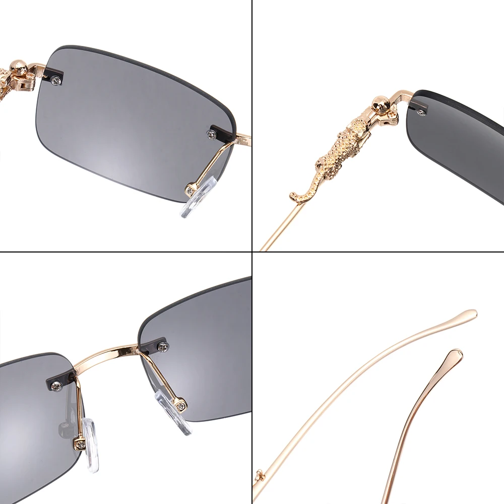 Randlose Quadratische Sonnenbrille für Damen und Herren Luxusmarken-Designer Beliebte Reise- und Fahrbrille mit Metallkopf im Leopardenmuster Sonnenschutz-Eyewear – Detail 10