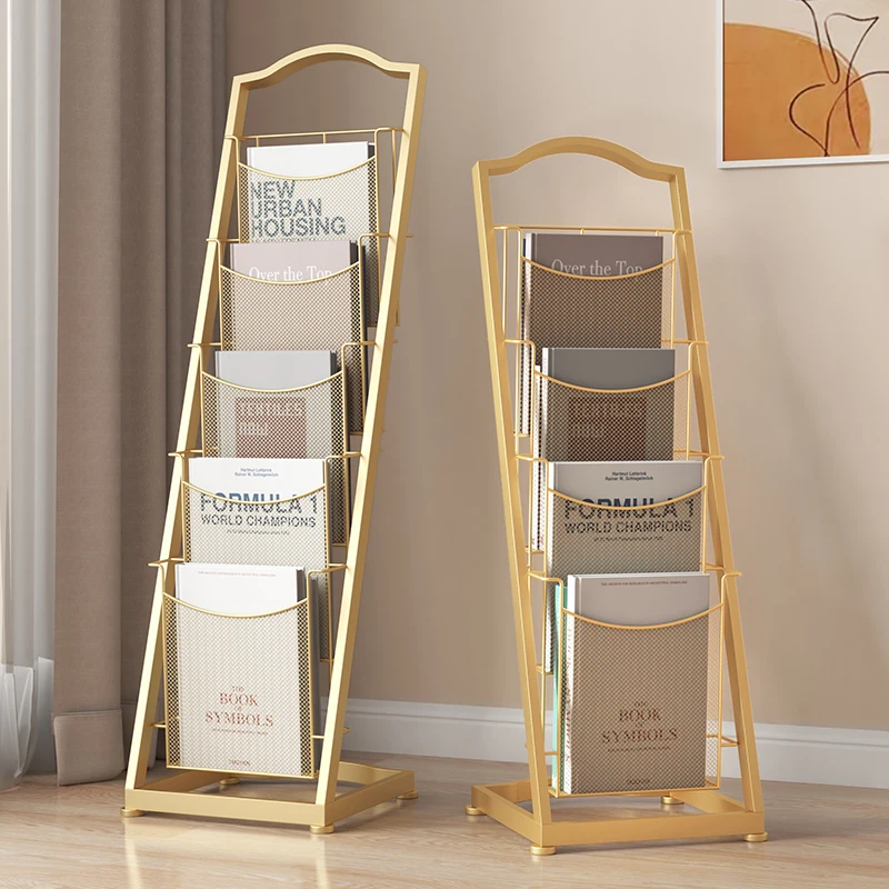 Iron Magazine Rack Newspaper Holder Book Display Shelf Brochure Stand Book Organizer Home -Furniture Estante De Livros FYMR
