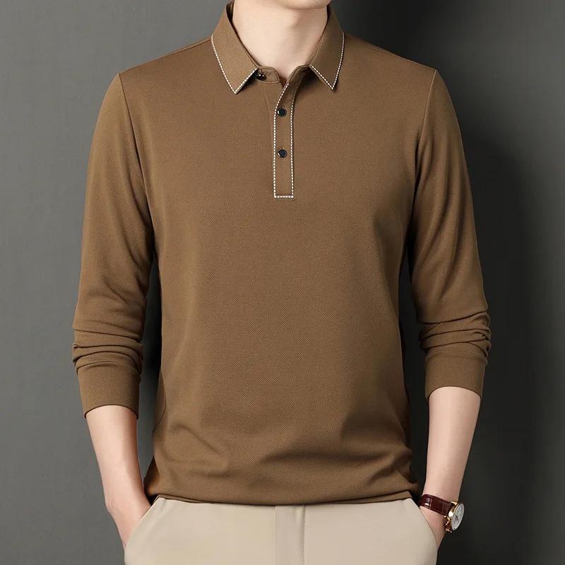 

Рубашка-поло мужская с отложным воротником, модная сорочка-поло в деловом стиле, Повседневная сорочка с длинным рукавом, дышащая блуза