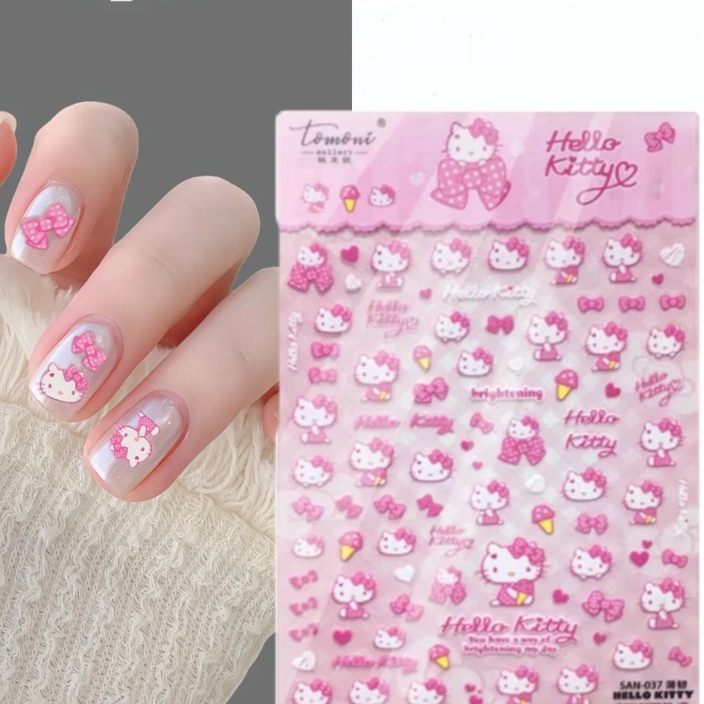 

1 sheet Hellokitty Sanrio New 5D Relief Cartoon Nail Art Stickers Nail Decals for Manicure fashion Design DIY Happy Accessories