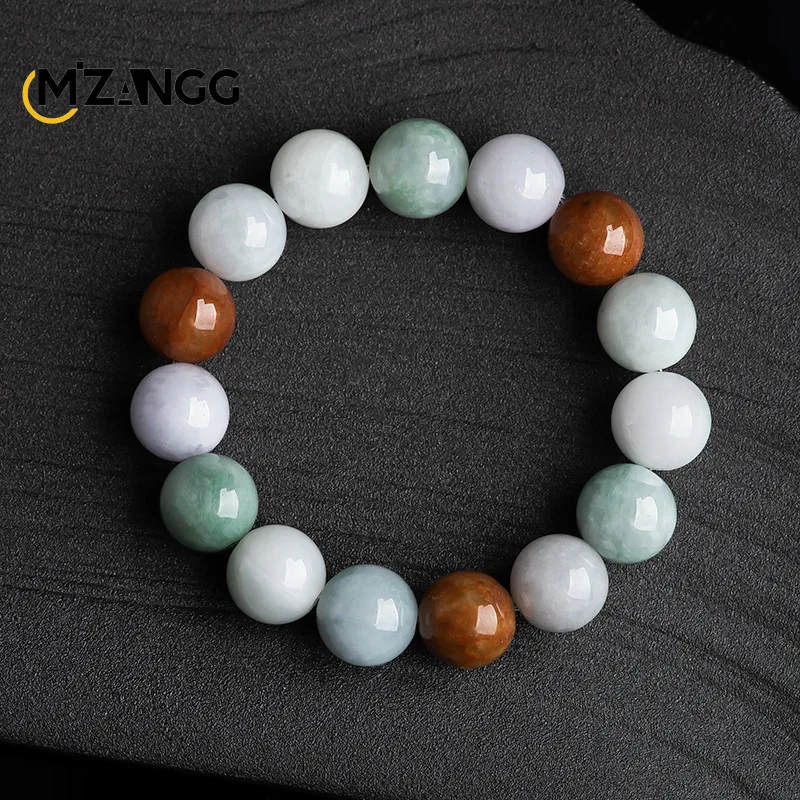 

Natural A Goods Jadeite 13mm Three-color Hand String Ice Jade Bead Bracelet Men and Women Fashion Exquisite Jewelry Gift