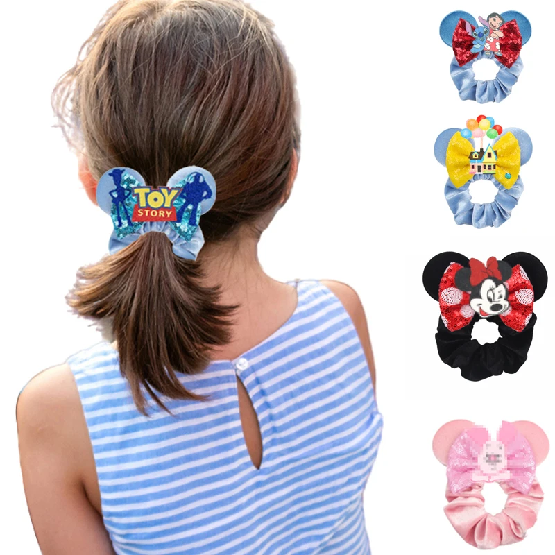 

2024 Hot Sales Christmas Disney Ears Hair Scrunchies Velvet Hairbands For Girls Sequins Bows Headband Women Trip DIY Accessories