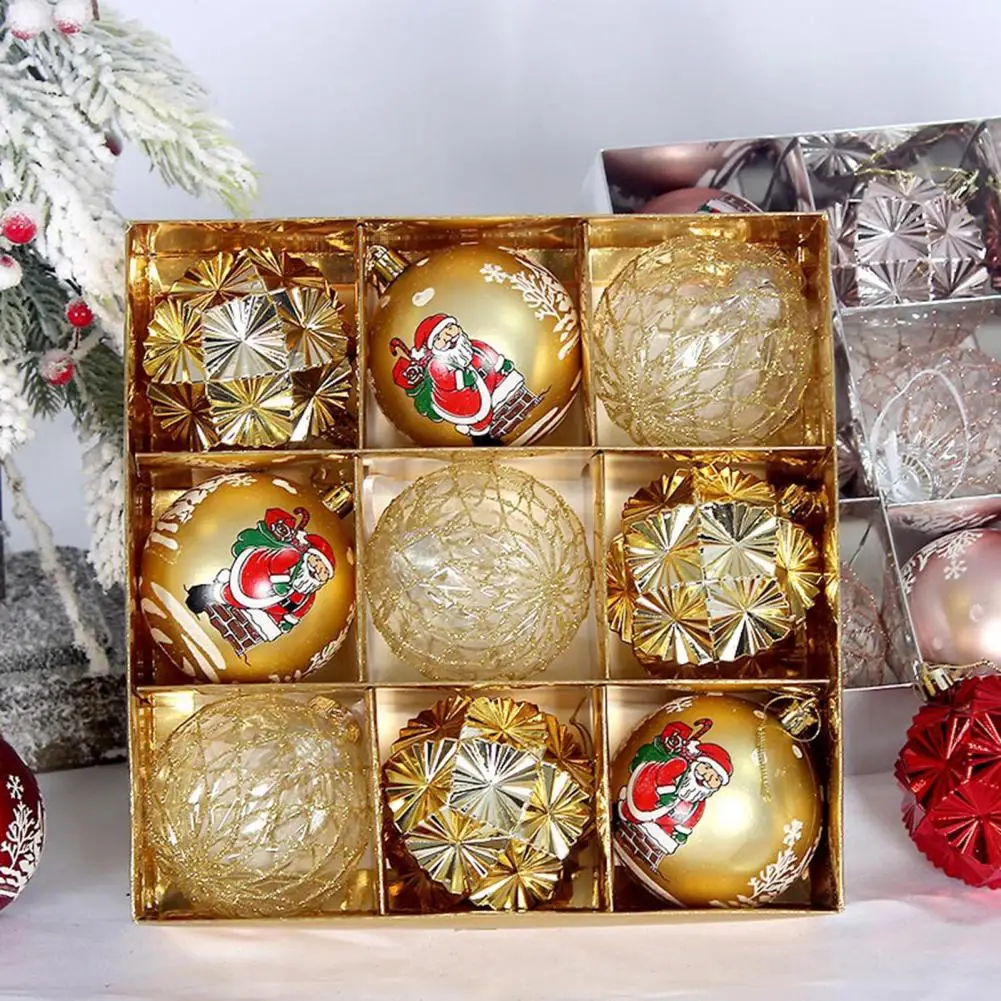 

9pcs 8cm Christmas Balls Transparent Glitter Mesh Santa Shatterproof Christmas Tree Hanging Ball Ornament Pendant Party Supplies