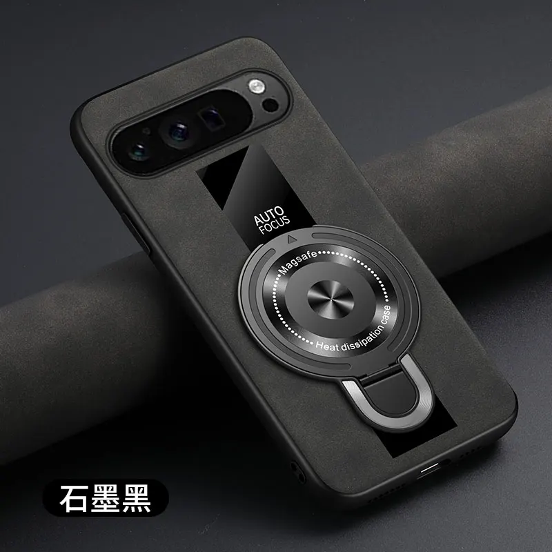 Luxury Shockproof Case with Magnetic Ring Holder - Plexiglass, PU Silicone, and Sheepskin Leather
