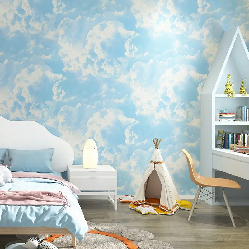 Modern Blue Sky White Cloud Wallpaper Soggiorno Camera Da Letto Divano Tv Sfondo Negozio Di Abbigliamento 3D Cloud Wallpaper Papel De Parede