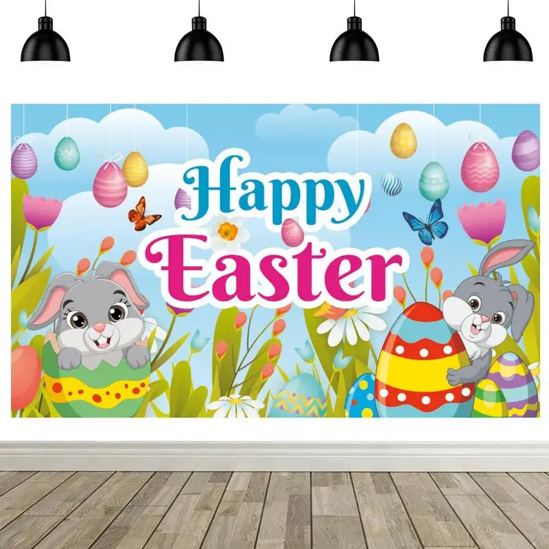 

Easter Rabbit Photography Backgrounds Green Grass Flowers Easter Eggs Children Portrait Photo Banner Backdrops Props