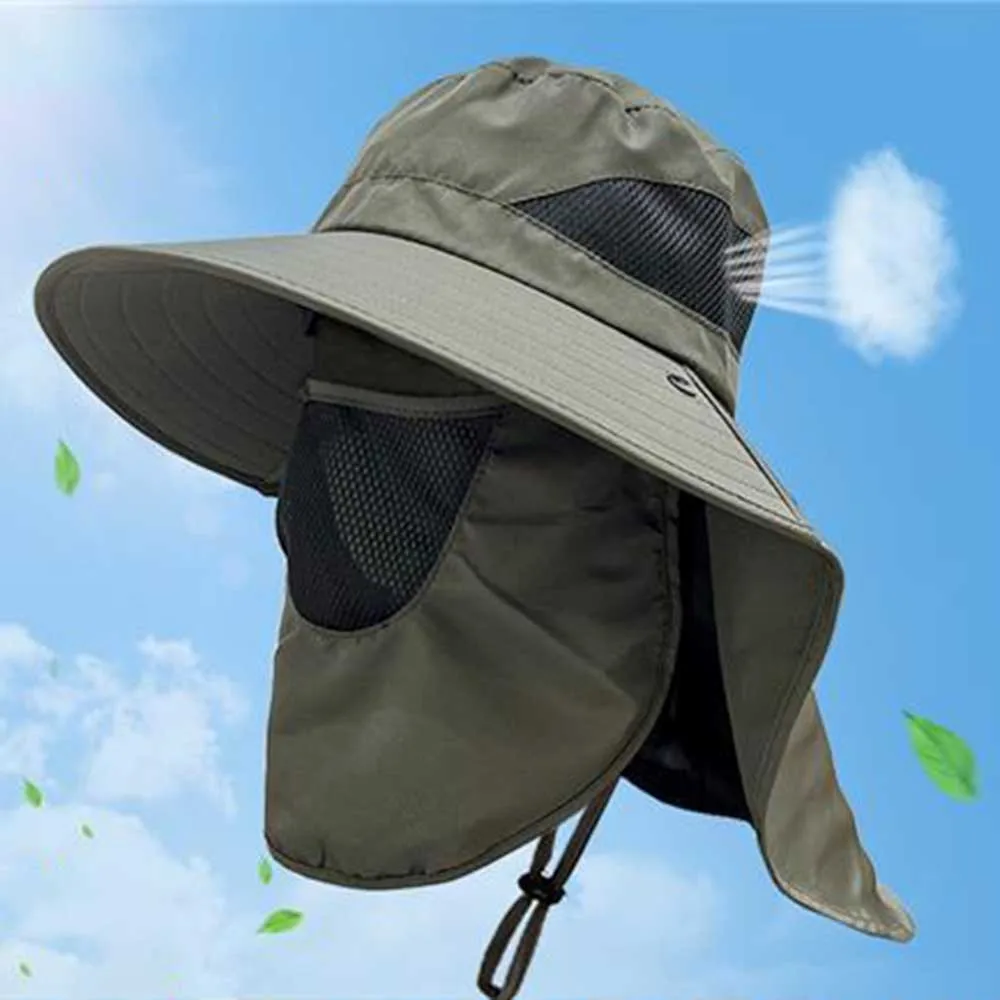 Summer Sun Hats UV Protection Outdoor Hunting Fishing Cap for Men Women Hiking Camping Visor Bucket Hat Neck Flap Fisherman Hat 5