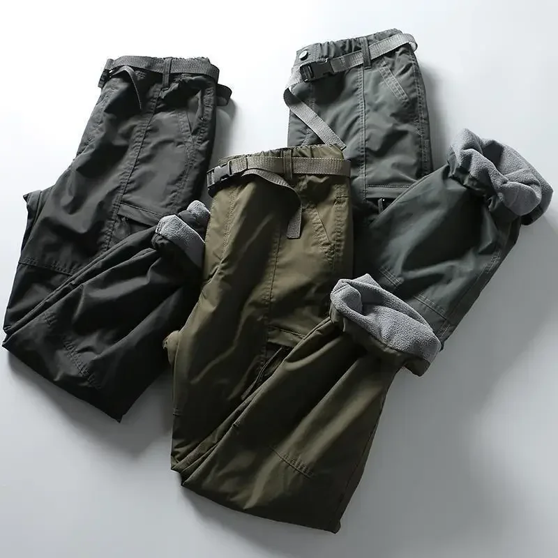 Tooling Pants S-6XL Thick Waterproof Fleece Cargo Pants Men Women Winter Outdoor Multi-pockets Loose Straight Overall Trousers Casual Pants Sports Pants Tactical Pants Casual Sports Pants