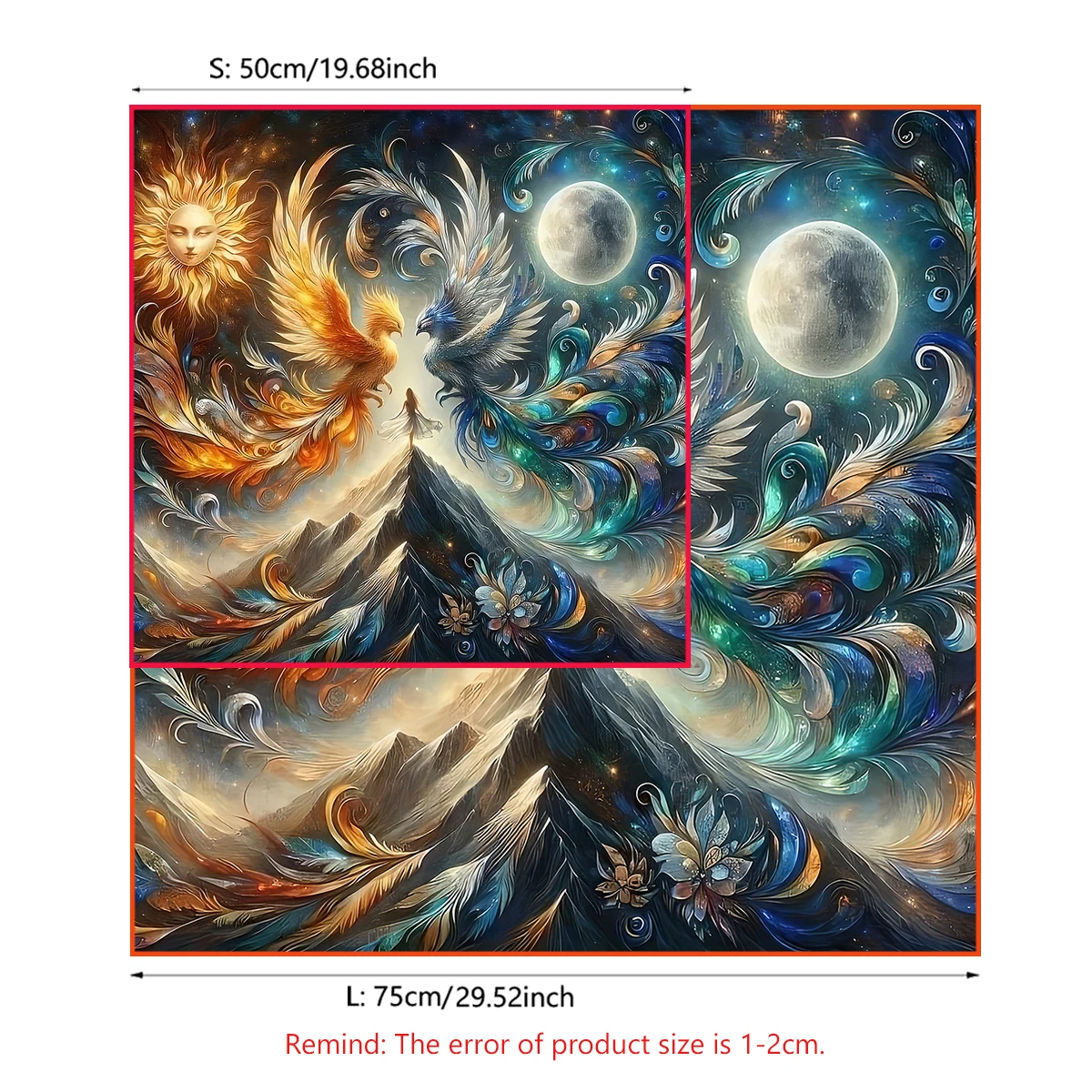 Mystical Sun and Moon Tarot Card Tablecloth With Ice and Fire Phoenixes For Tarot Readings Cloth Witch Altar Cloth Home Decor 3