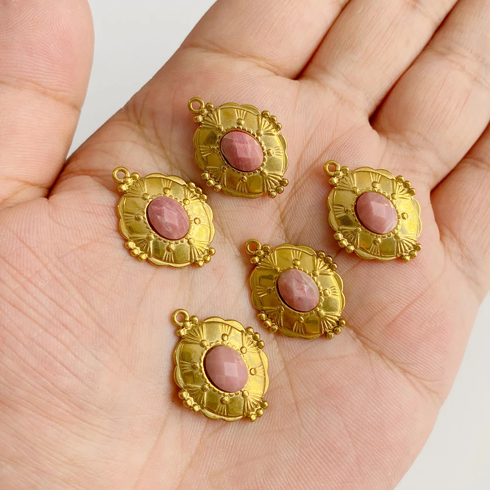 5 teile/los 18*22 MM Vintage Französisch Naturstein Oval Form Halskette Ohrring Anhänger Charme Für Schmuck Machen – Detail 7