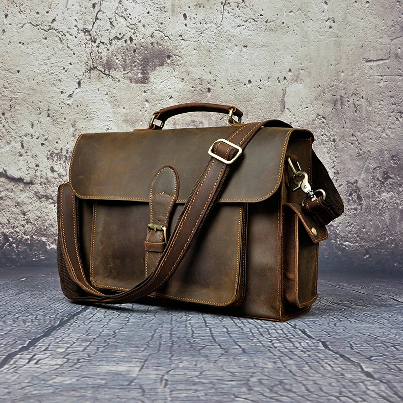 Genuine Leather 14 Inch Cowhide Men Briefcases Shoulder Crossbody Handbag Laptop iPad Bag Male Portfolio Tote Bags
