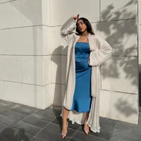 2026 Eid Open Abaya Muslim Fashion Dress Women Satin Khimar Abayas Jilbab Kaftan Robe Ramadan Hijab Dresses Kimono Islam Clothes