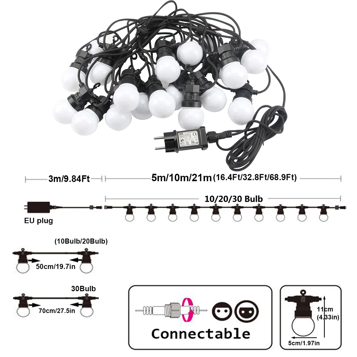 페스툰 스트링 LED 요정 야외 글로브 조명, 가든 파티, 웨딩, 파티오, 테라스, 캠핑 장식 램프, 화환