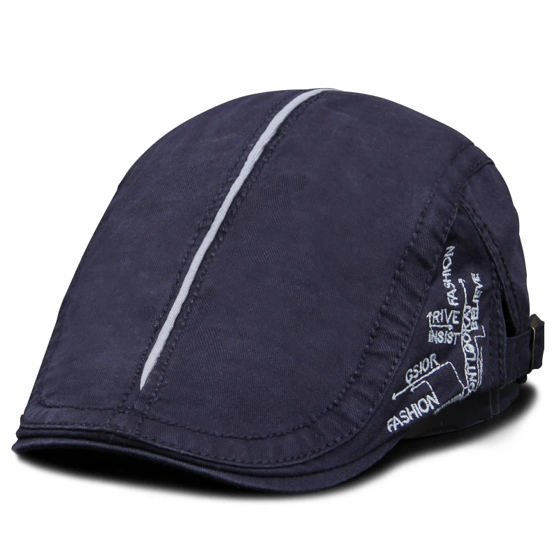 Men Beret Fashion Cotton Letter Flank Embroidery Cap Casual Soft Top Retro Literary Forward Caps Driver Hat Peak Berets - 3